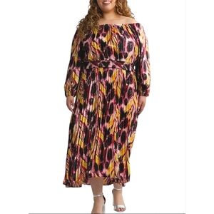 Terra & Sky Black Label Plus Pleated Off The Shoulder Midi Dress Size 1X NWT